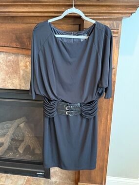 Edgy sexy rocker 90s y2k black drop shoulder chunky statement belt sexy dress 14